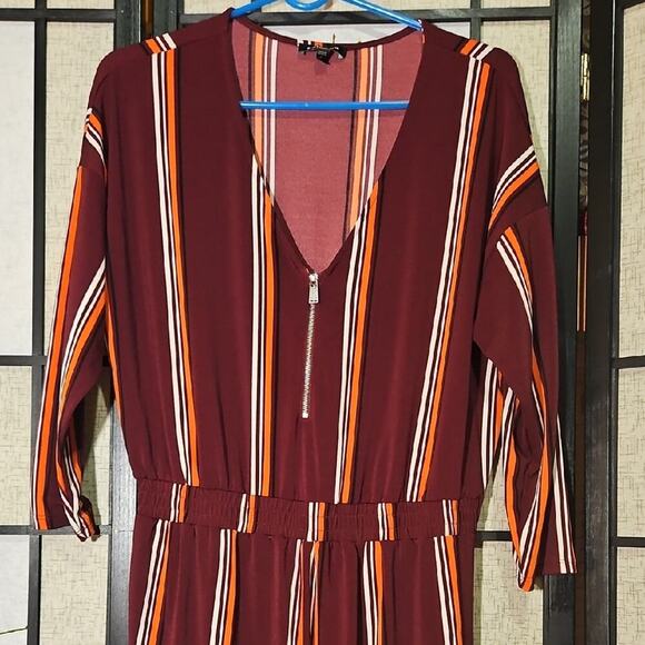 Express Pants - Express Maroon and Orange Striped Jumpsuit